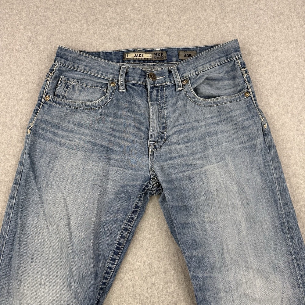 BKE Jeans Mens 34x31 Light Wash Jake Straight Leg Denim Western Whiskering - Picture 2 of 14